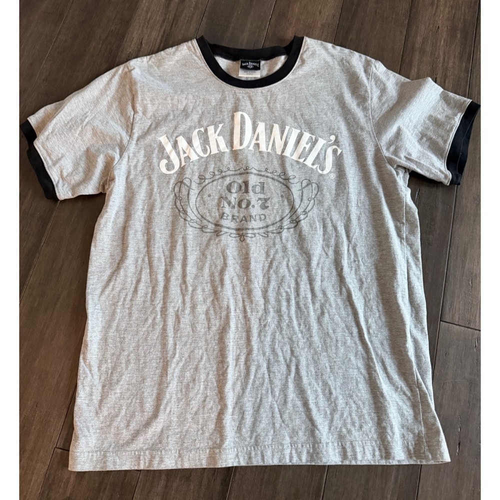 Vintage Jack Daniels T-Shirt Gray Graphic Ringer Size S/M